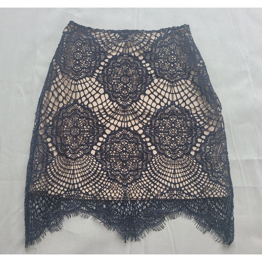 For Love And Lemons Black Tan Grace Lace Skirt Size Small NWT